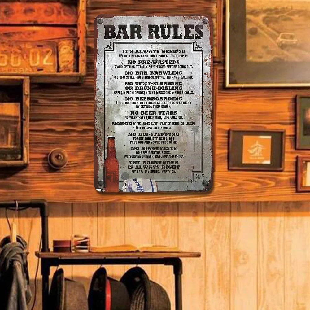 "Bar Rules" Funny Metal Tin Sign