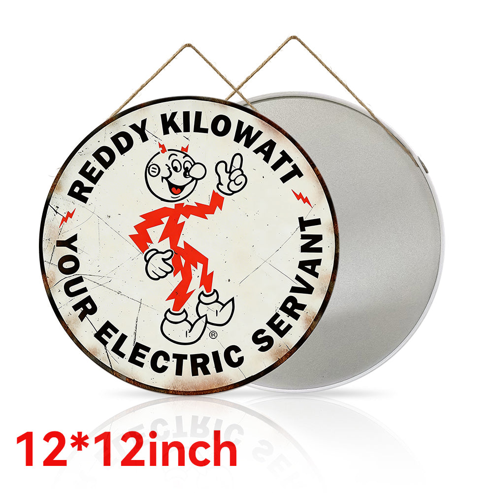 Reddy Kilowatt Round Metal Sign – Vintage Electric Ad