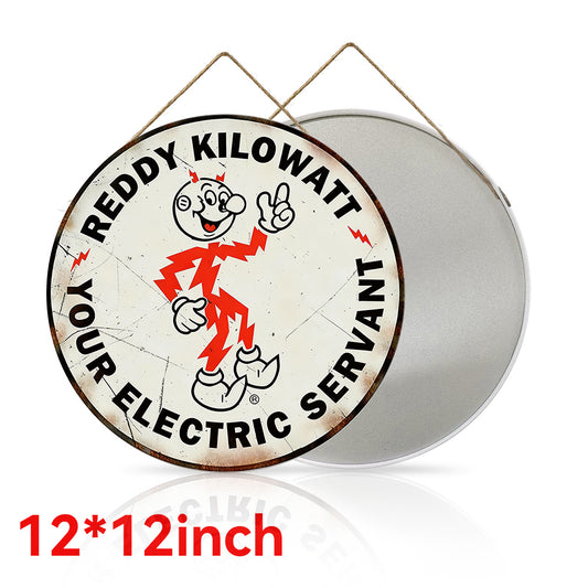 Reddy Kilowatt Round Metal Sign – Vintage Electric Ad
