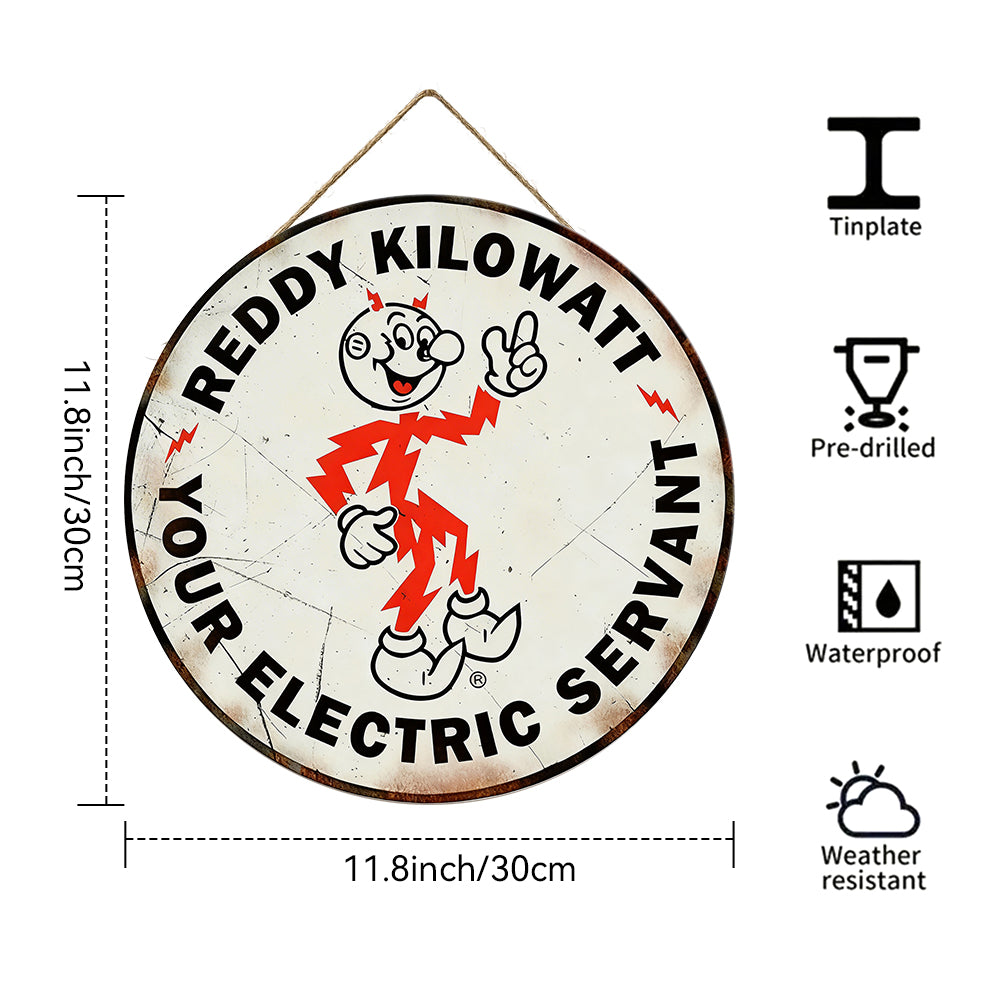 Reddy Kilowatt Round Metal Sign – Vintage Electric Ad