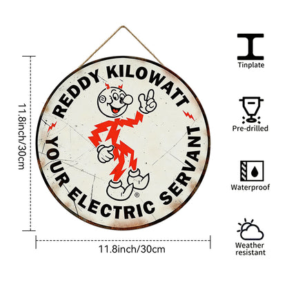 Reddy Kilowatt Round Metal Sign – Vintage Electric Ad