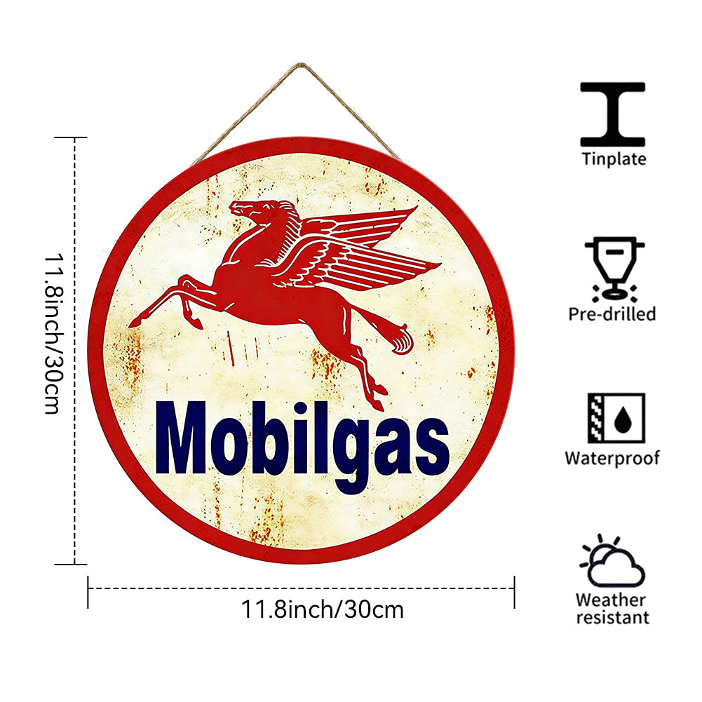 Mobilgas Pegasus Round Metal Sign – Vintage Gas Station