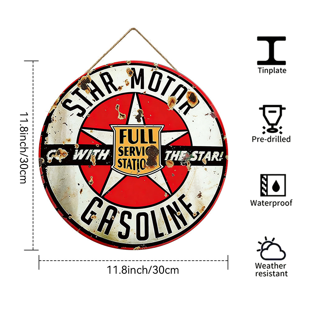 Star Motor Gasoline Round Metal Sign