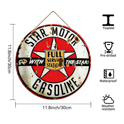 Star Motor Gasoline Round Metal Sign