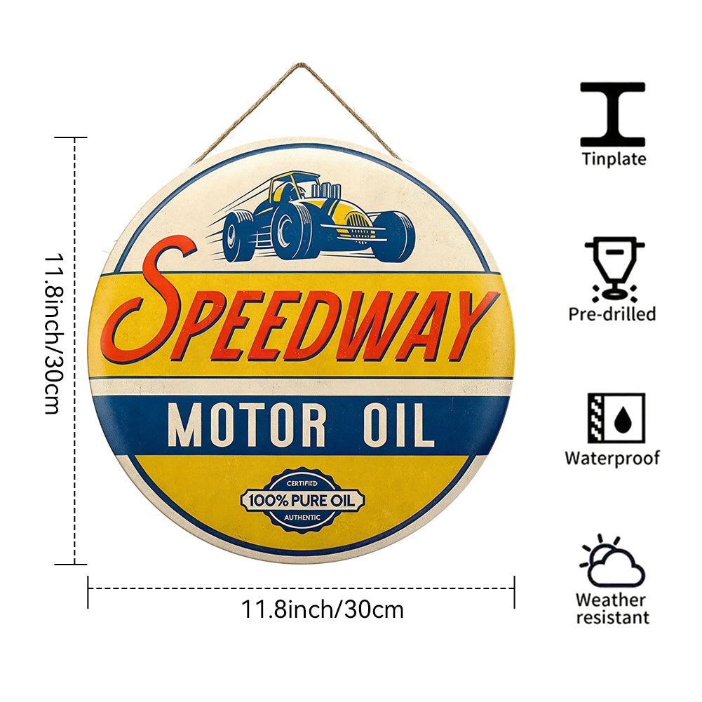 Speedway Motor Oil Round Metal Sign