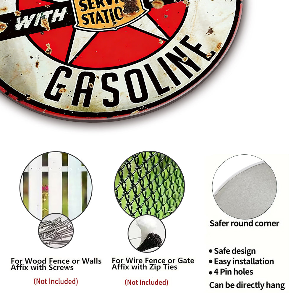 Star Motor Gasoline Round Metal Sign