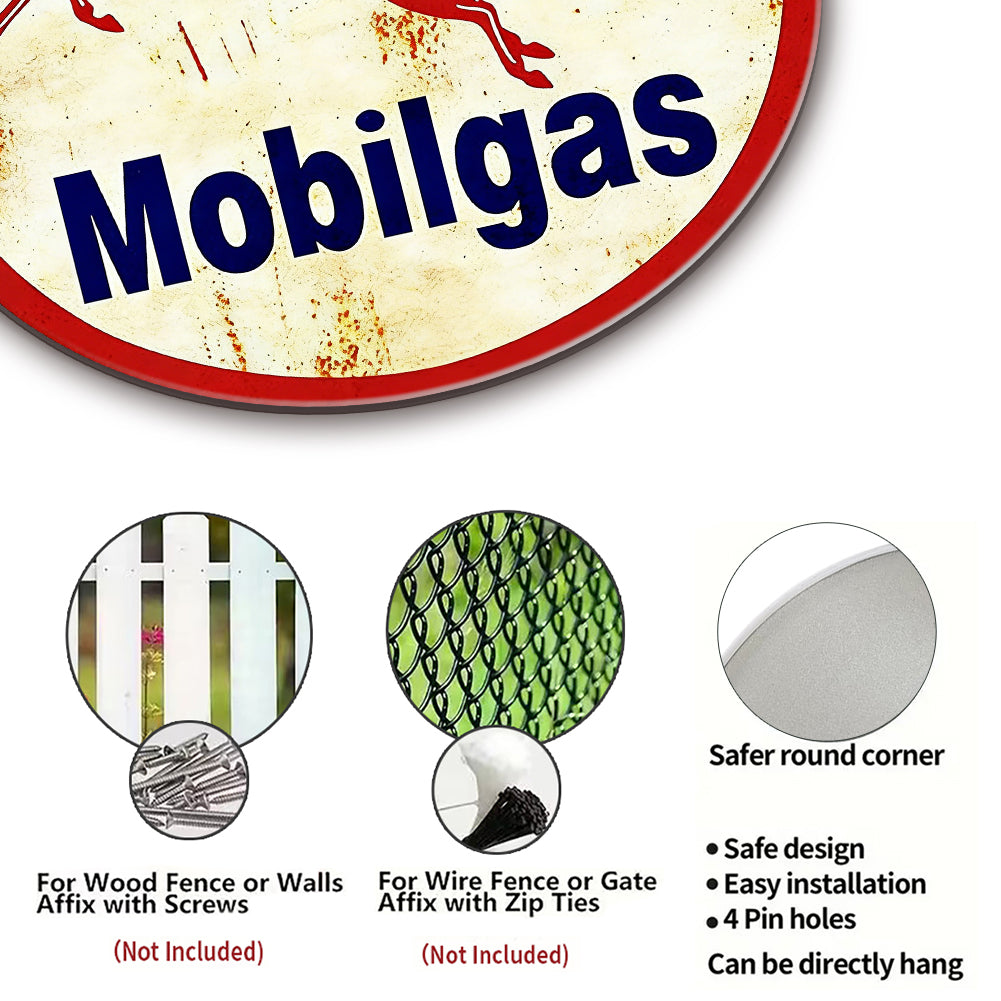 Mobilgas Pegasus Round Metal Sign – Vintage Gas Station