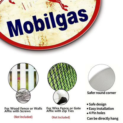 Mobilgas Pegasus Round Metal Sign – Vintage Gas Station