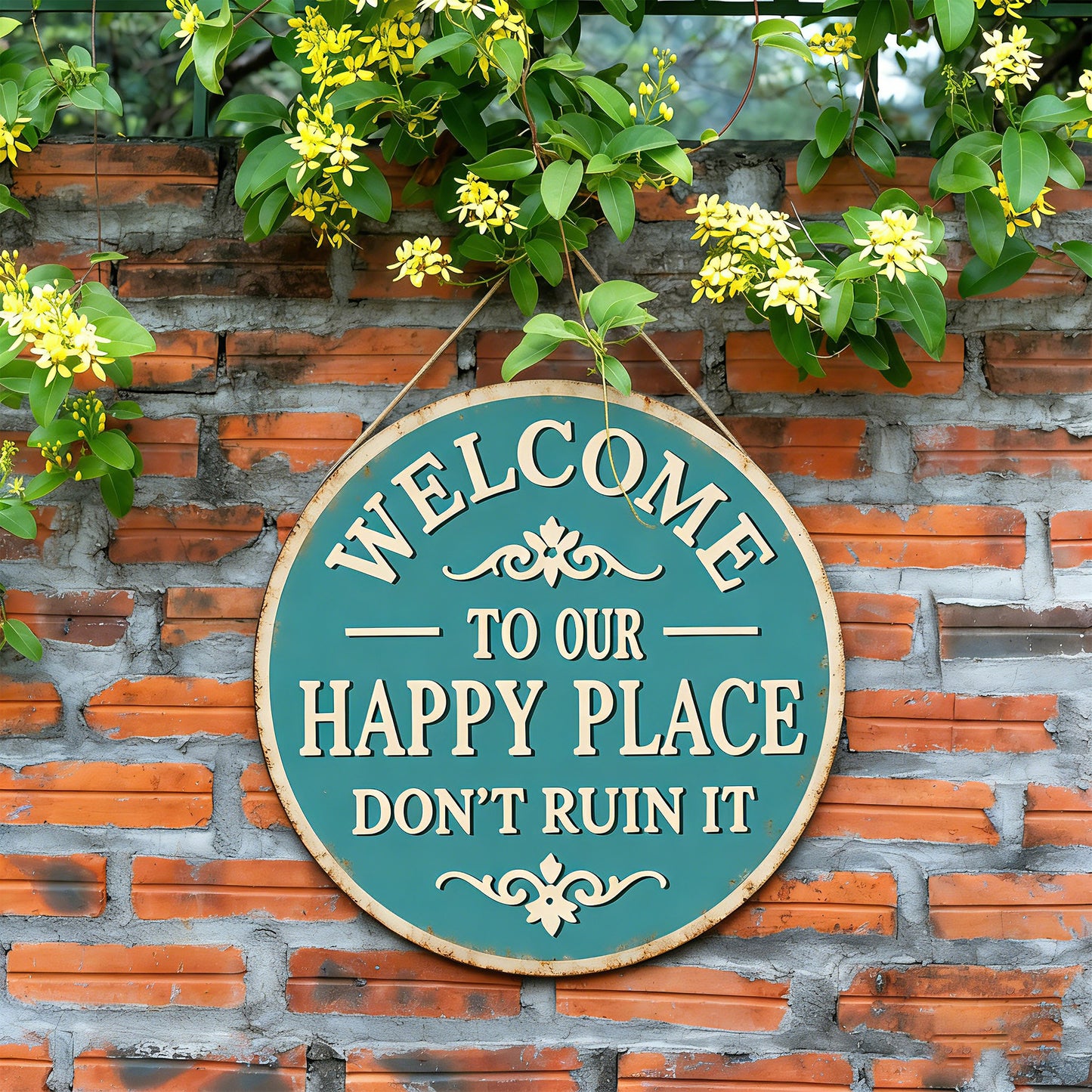 Welcome to My Happy Place Round Metal Sign