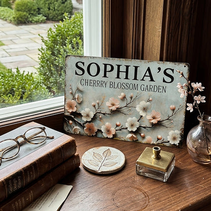 Custom Cherry Blossom Garden Metal Sign