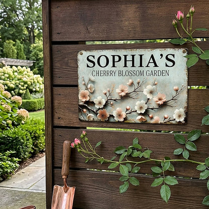 Custom Cherry Blossom Garden Metal Sign