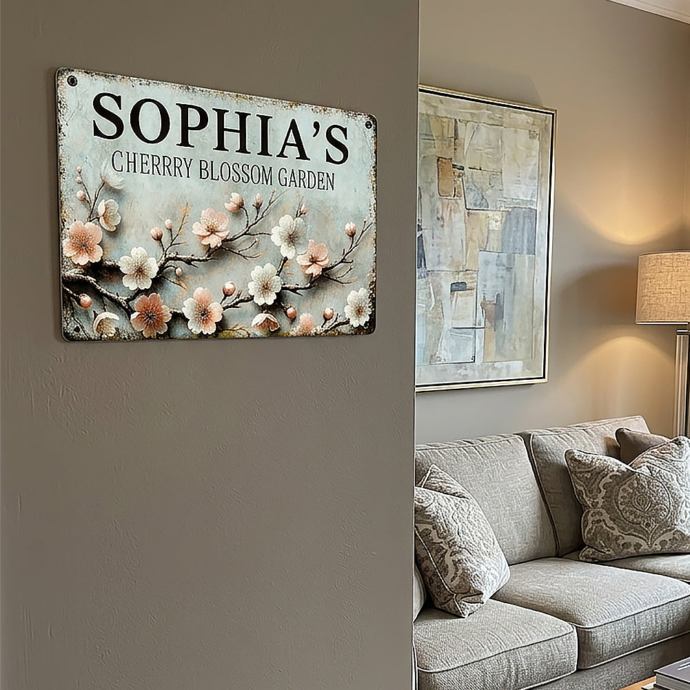 Custom Cherry Blossom Garden Metal Sign