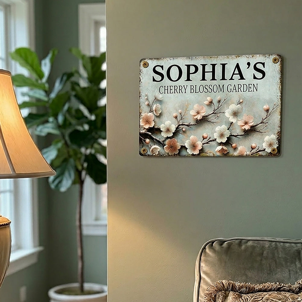 Custom Cherry Blossom Garden Metal Sign