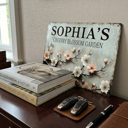 Custom Cherry Blossom Garden Metal Sign