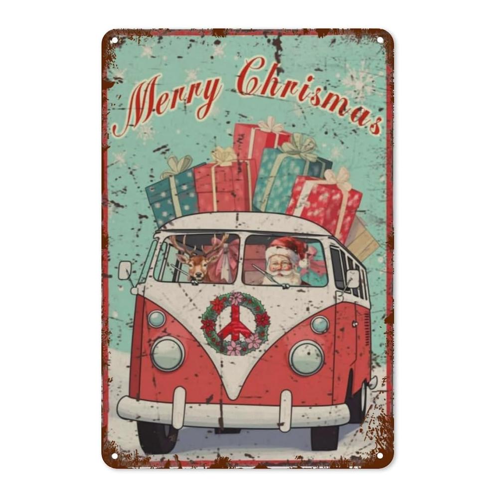 Merry Christmas Santa & Reindeer VW Bus