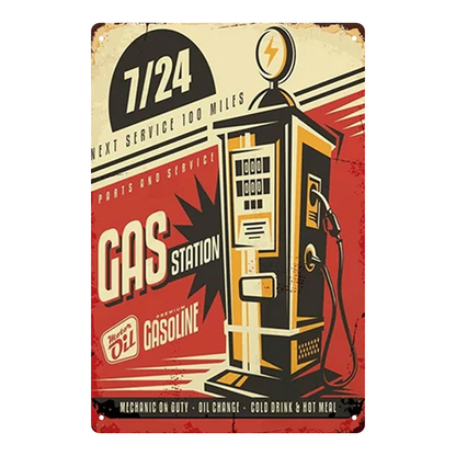 Vintage Gas Station 24/7 Pump Tin Sign