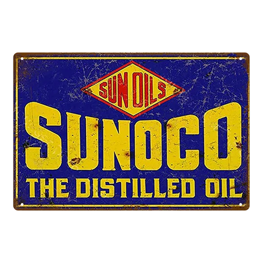 Sunoco Distilled Oil Vintage Tin Sign – Retro Garage