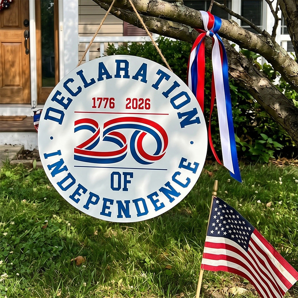 America 250 Patriotic Wall Decor - Declaration of Independence 250 Round Metal Sign