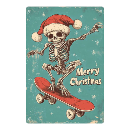 "Merry Christmas" Skateboarding Skeleton