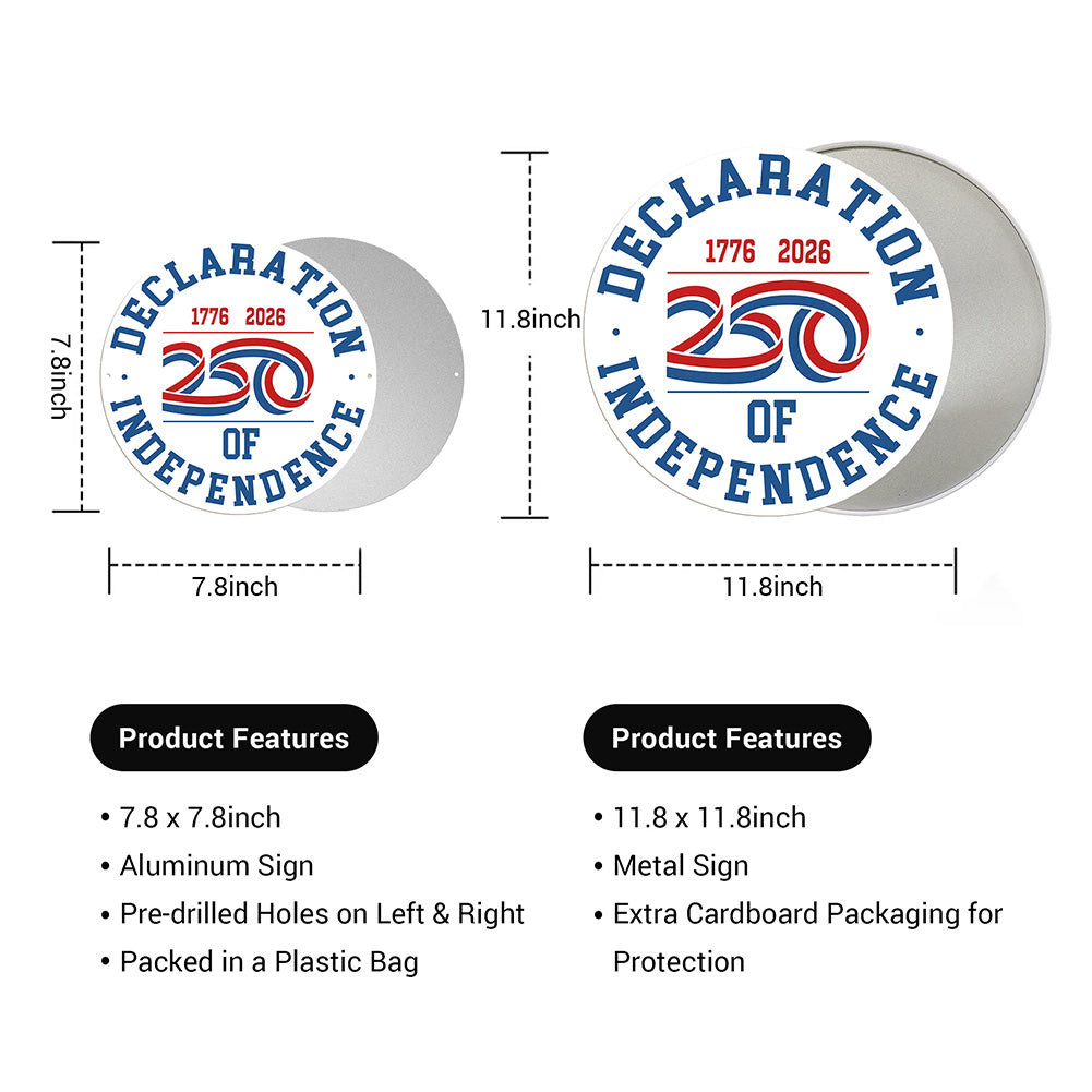 America 250 Patriotic Wall Decor - Declaration of Independence 250 Round Metal Sign