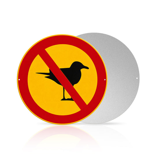 No Bird Poop Round Metal Sign – Funny Garden Fence Decor