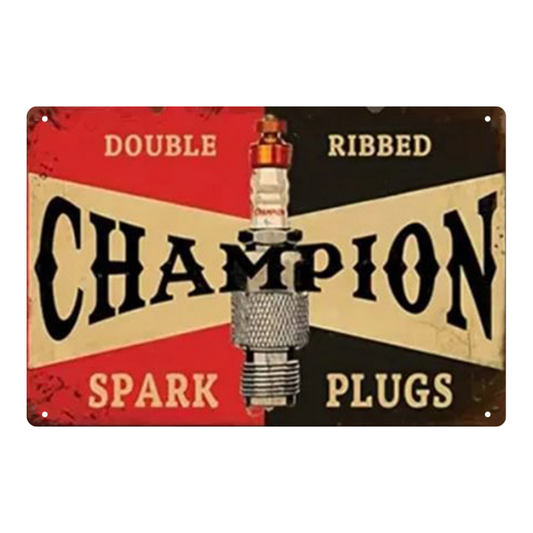 Champion Spark Plugs Vintage Tin Sign – Garage Decor