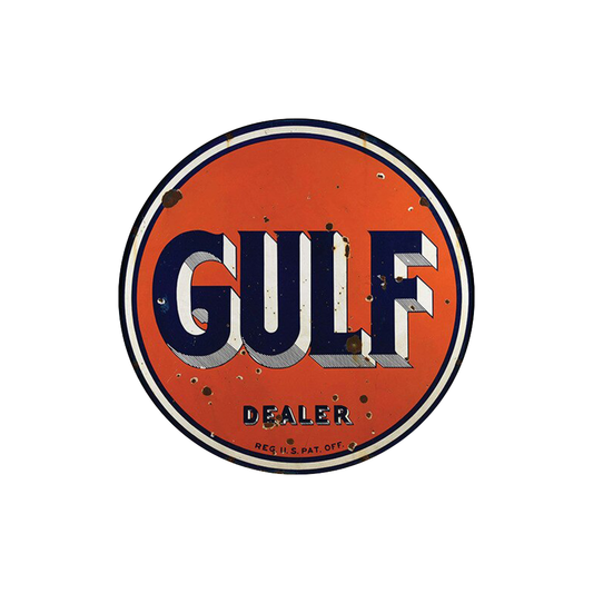 Gulf Dealer Round Metal Sign – Vintage Garage Decor