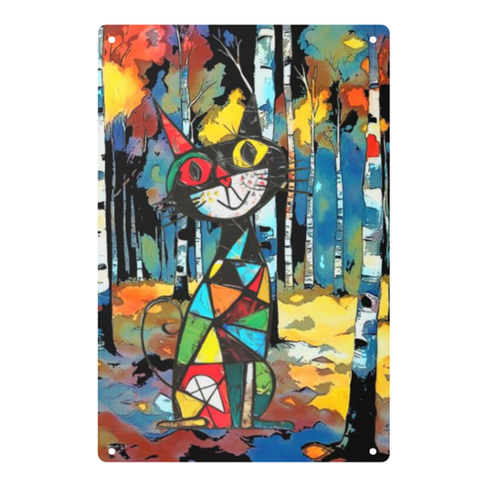 Abstract Cubist Cat in Forest