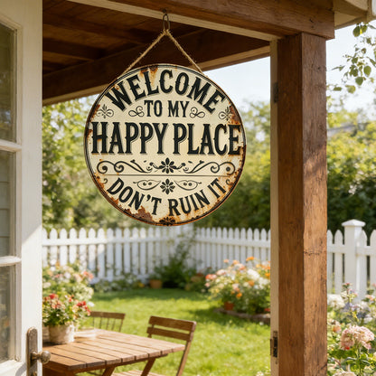 Welcome to My Happy Place Round Metal Sign