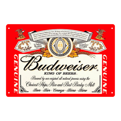 Budweiser “King of Beers” Red Label Vintage Metal Sign