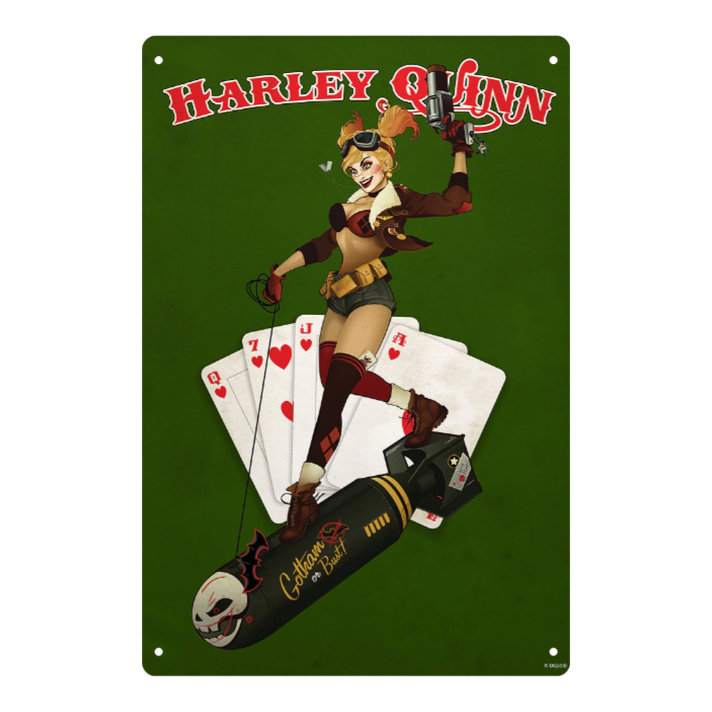 Harley Quinn Pin-Up Tin Sign – “Gotham or Bust!”