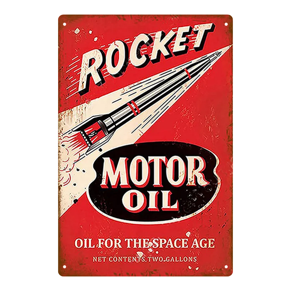 Rocket Motor Oil – Retro Space Age Tin Sign
