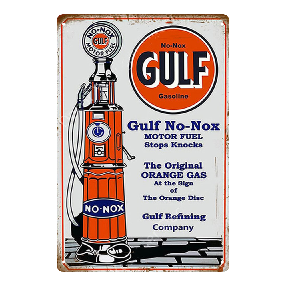 Gulf No-Nox Gasoline Pump – Vintage Tin Sign