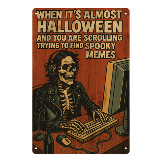 Almost Halloween — Rocker Skeleton Spooky Meme Poster