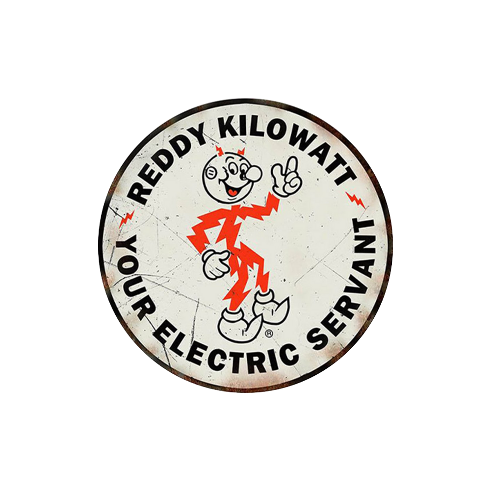 Reddy Kilowatt Round Metal Sign – Vintage Electric Ad