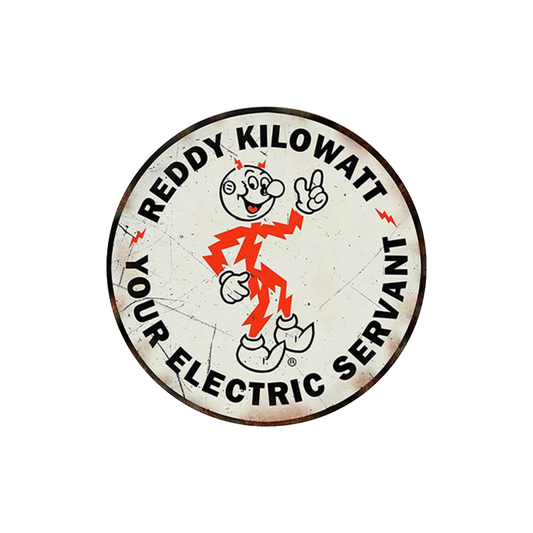 Reddy Kilowatt Round Metal Sign – Vintage Electric Ad