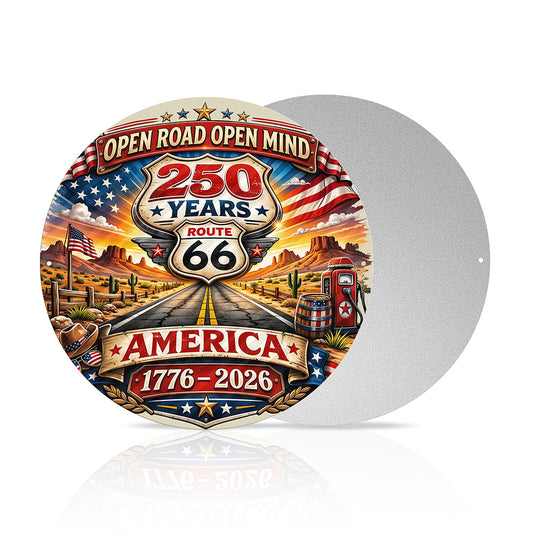 America 250th Anniversary Route 66 Round Metal Sign