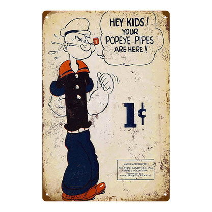 Popeye 1¢ Pipes Vintage Ad Tin Sign