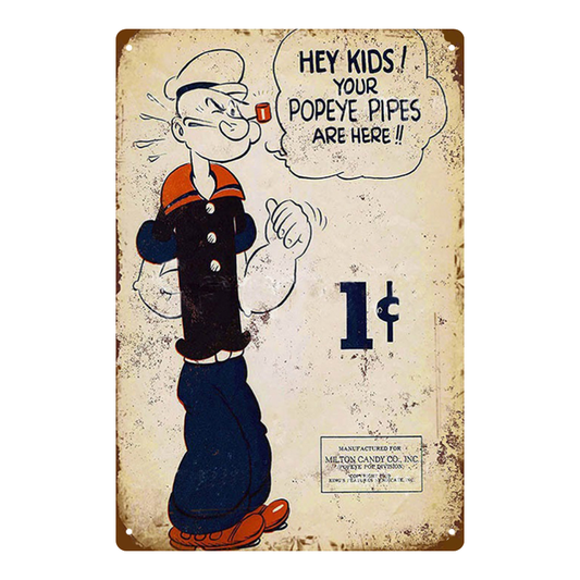 Popeye 1¢ Pipes Vintage Ad Tin Sign