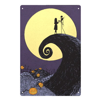 Jack & Sally Moonlit Silhouette Tin Sign