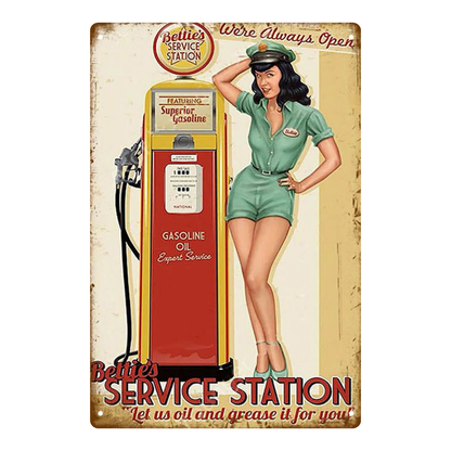 Bettie’s Service Station Pin-Up Tin Sign