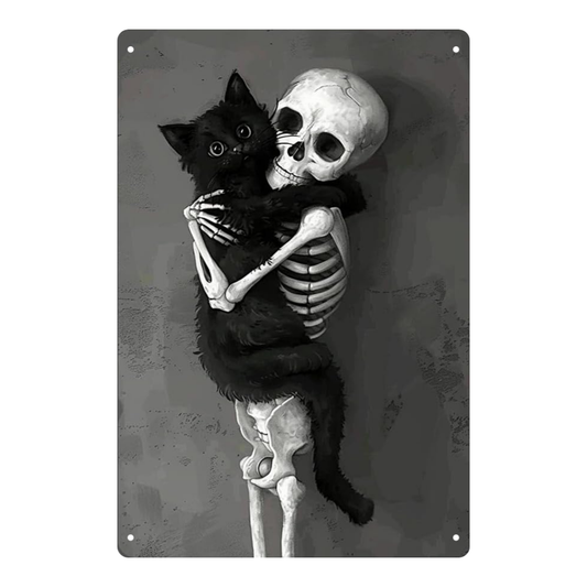 Skeleton Hugging Black Cat