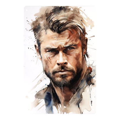 Watercolor Splash Portrait Chris Hemsworth Tin Sign