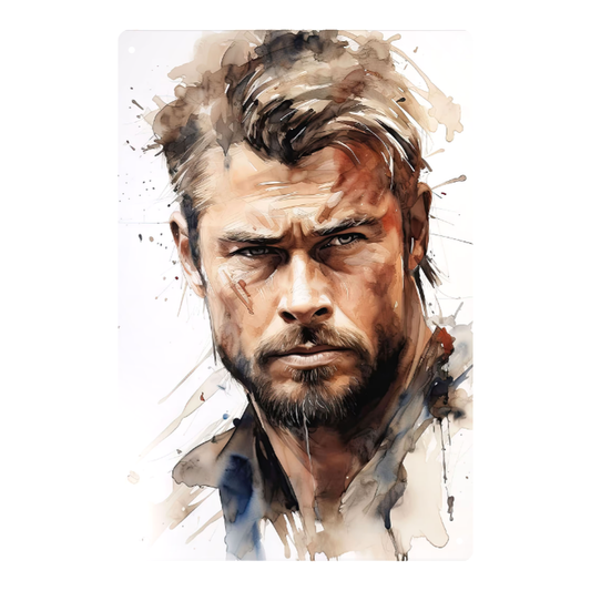 Watercolor Splash Portrait Chris Hemsworth Tin Sign