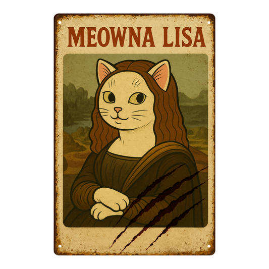 "Meowna Lisa" White Cat Art Parody