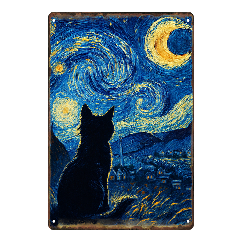Starry Night Lone Cat