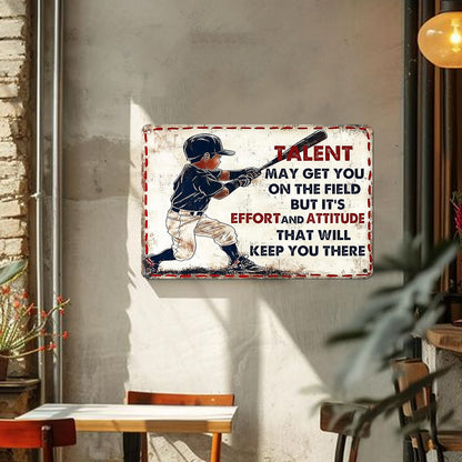 "Talent, Effort and Attitude" Youth Baseball Metal Tin Sign