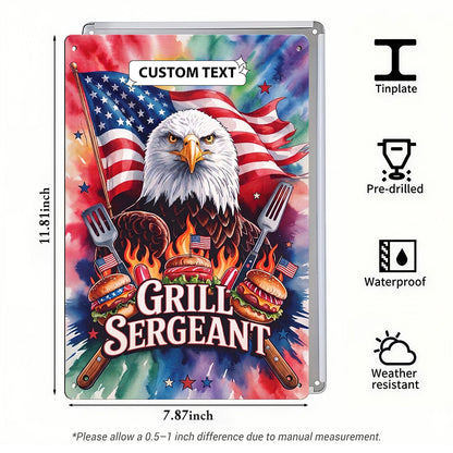Grill Sergeant Metal Sign – Custom Name Patriotic BBQ Wall Decor Gift for Dad