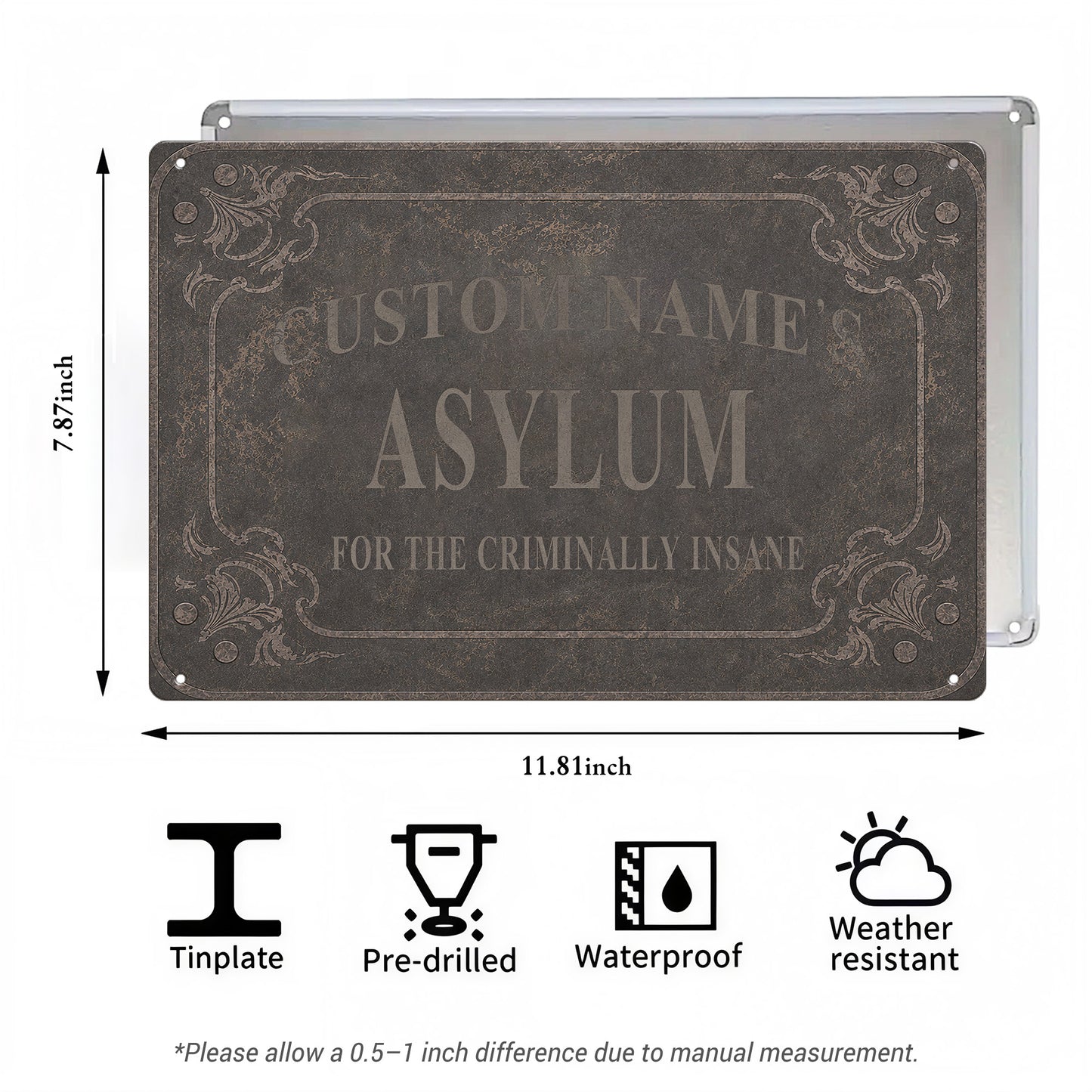 Custom Name’s Asylum Metal Sign – Personalized Horror Halloween Wall Decor