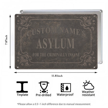 Custom Name’s Asylum Metal Sign – Personalized Horror Halloween Wall Decor